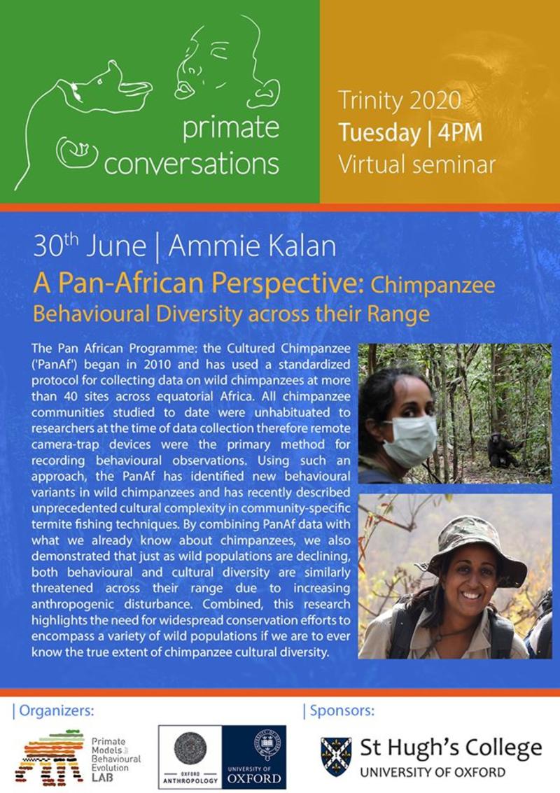Advertisement for Primate Conversations with Ammie Kalan, "A Pan-African Perspective: Chimpanzee Behavioural Diversity"