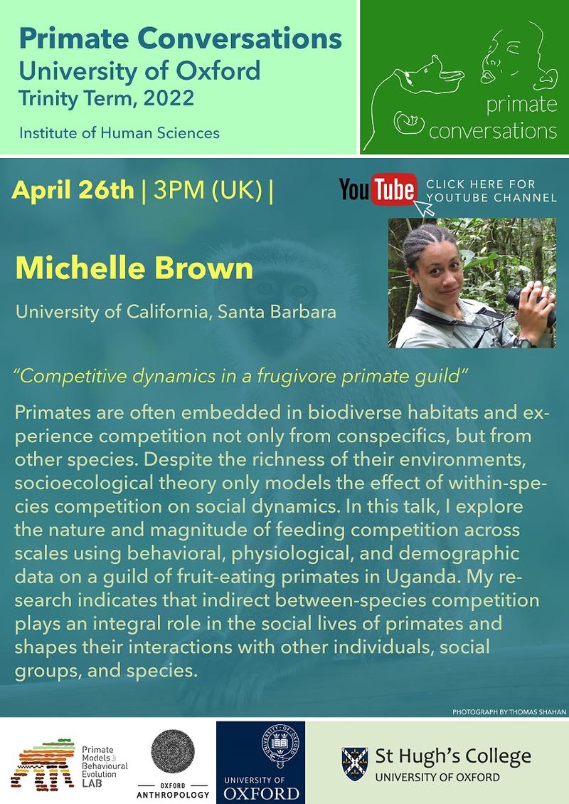 Primate Conversations with Michelle Brown - 26th April 2022: "Competitive dynamics in a frugivore primate guild"