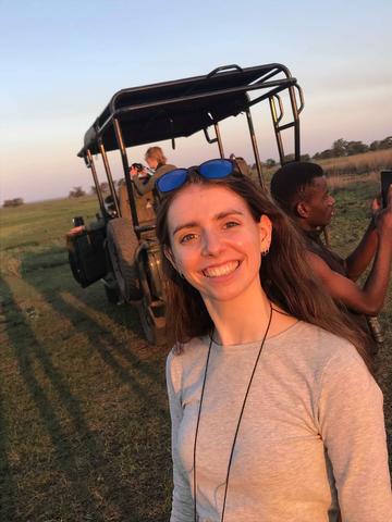 Sophie during the Oxford-Gorongosa Paleo-Primate Project Field School on the Gorongosa National Park floodplain at sunset
